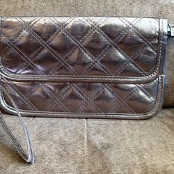Metallic Grey Wristlet With Square Puffed Out Pattern