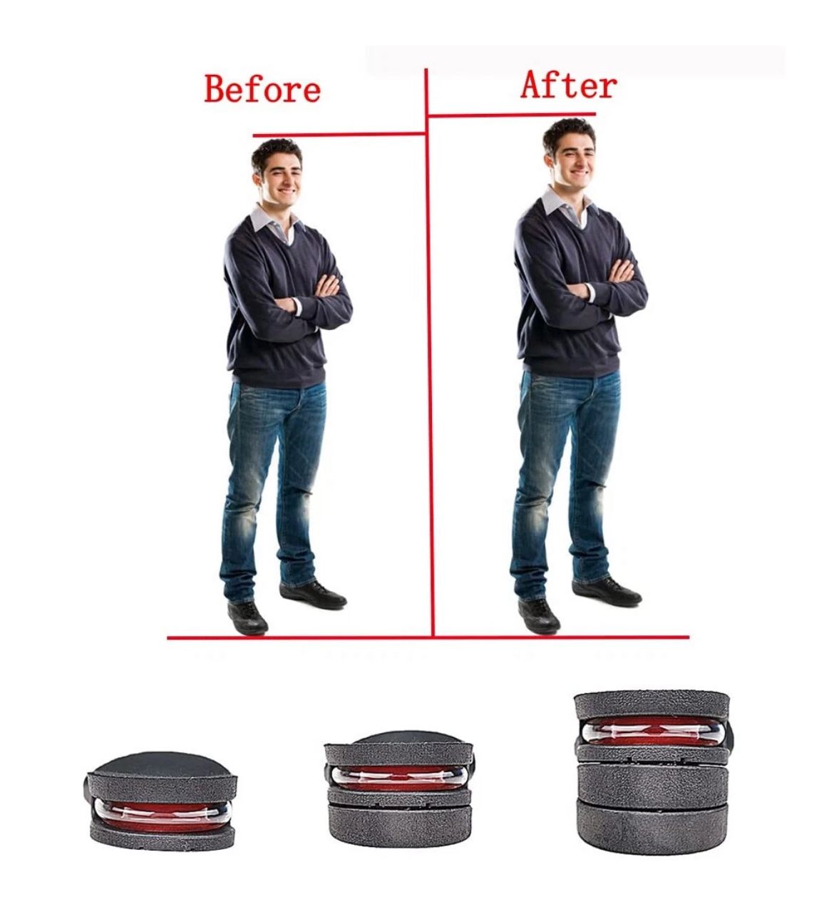 Gel Shoe Insole Invisible Height Increase Heel Lift Taller Insert Pad Silicone