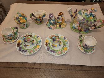 Vintage Bunnies Garden Porcelain Childrens Tea Set