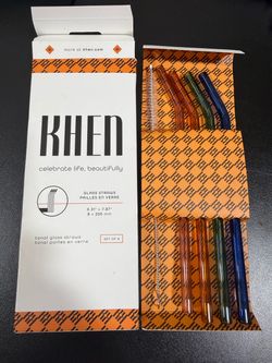 Khen Tonal Glass Straws Set of‎ 4 Reusable Bent Straws with Cleaning Brush