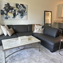 Natuzzi Navy Leather Sectional