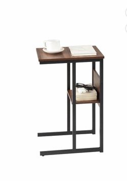 Huisenitre C- Shaped End Table for Couch,Sofa,and Bed,25.59"H x 15.75" W x 11.81" D Metal Side Table , Walnut Brown Pick up only ( pebble and Maryland