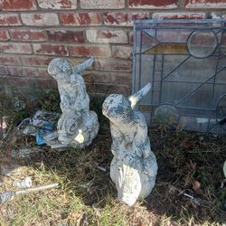 Pair Of  Concrete  Fountain  Statues   (Boy On A Dophin)