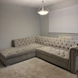 Light Grey velvet tufted sofa