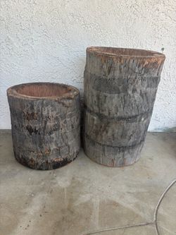 Rustic Hollow Tree Stump Planters Set of 2