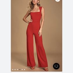 Lulu's Enticing Endeavors Red Jumpsuit Sz S
