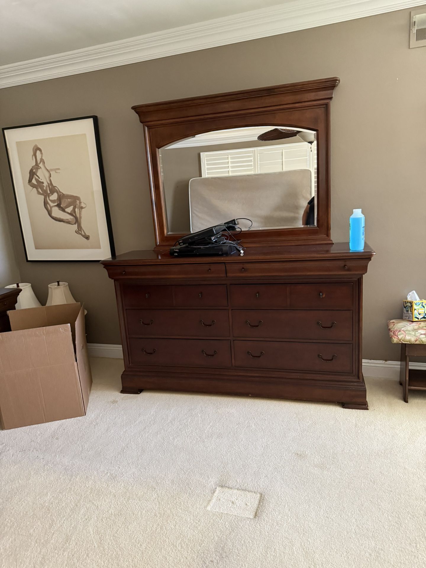 Thomasville Solid Wood Bedroom Set - Sleigh Bed, Armoire, Nightstands