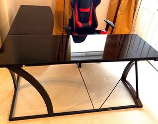 Glass Top L-Shape Office Desk 