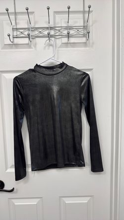 Black Metallic Mock Neck Long Sleeve Top