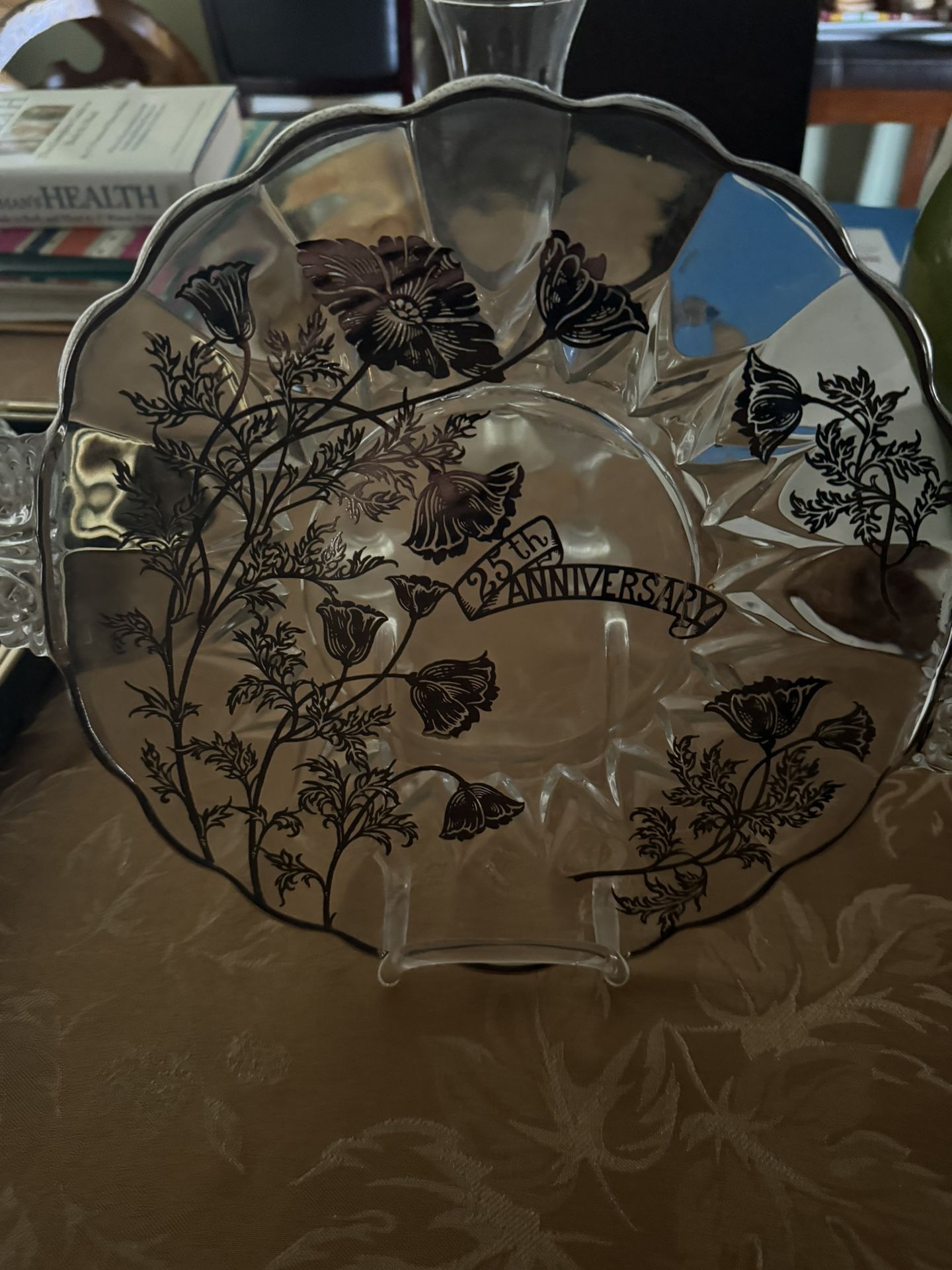 Crystal Plate w Stand 25 Yr Anniversary