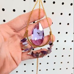 💜● Purple Crystals Suncatcher- Amethyst & Agate 