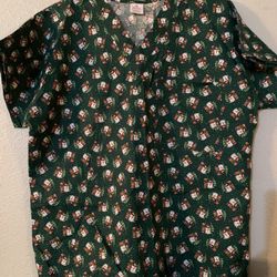 Scrub Top Green Christmas Women's Size Medium