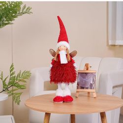 Christmas Angel Figurine 21.3", Nordic Scandinavian Tabletop Christmas Decor with Bendable Hat & Arms, Standing Angel Decoration for Mantel Shelf Holi