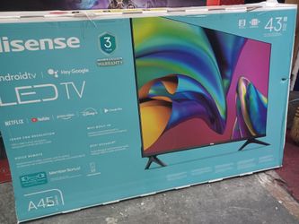 43" screen led smart tv by hisense.  Free wall mount bracket.