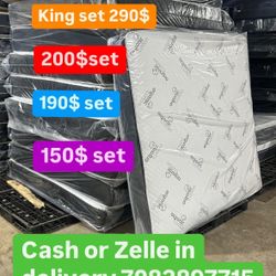 Huge sale for Mattress And Box Twin size mattress and box 150.$ full 190$ Queen 200$ king 290$. Mattress And Box and frame and headboard. King 580$ Qu