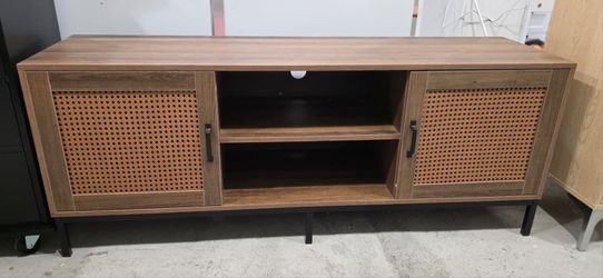New Rattan TV Stand for 65 inch TV, Boho Entertainment Center with Storage Media Console