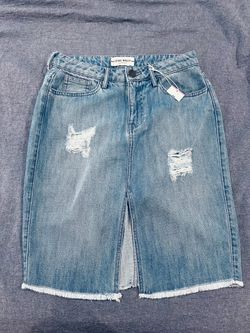 Y2K Etienne Marcel Distressed Denim Mid Length Destroyed Jean Skirt Size 29