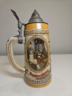 Budweiser Anheuser-Busch Limited Edition Beer Stein B Series Ceramarte Brazil Pewter Lid