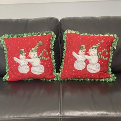 Tim Coffey Snowman Frosty Friends Christmas Woven Tapestry Pillows NWT