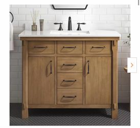 Bellington 42 in. Single Sink Freestanding Almond Toffee Bath Vanity with White Engineered Stone Top (Assembled)