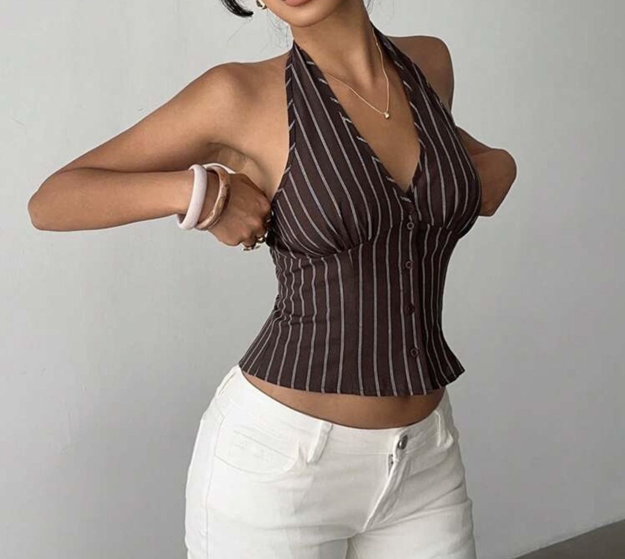 Brown Striped Halter Top