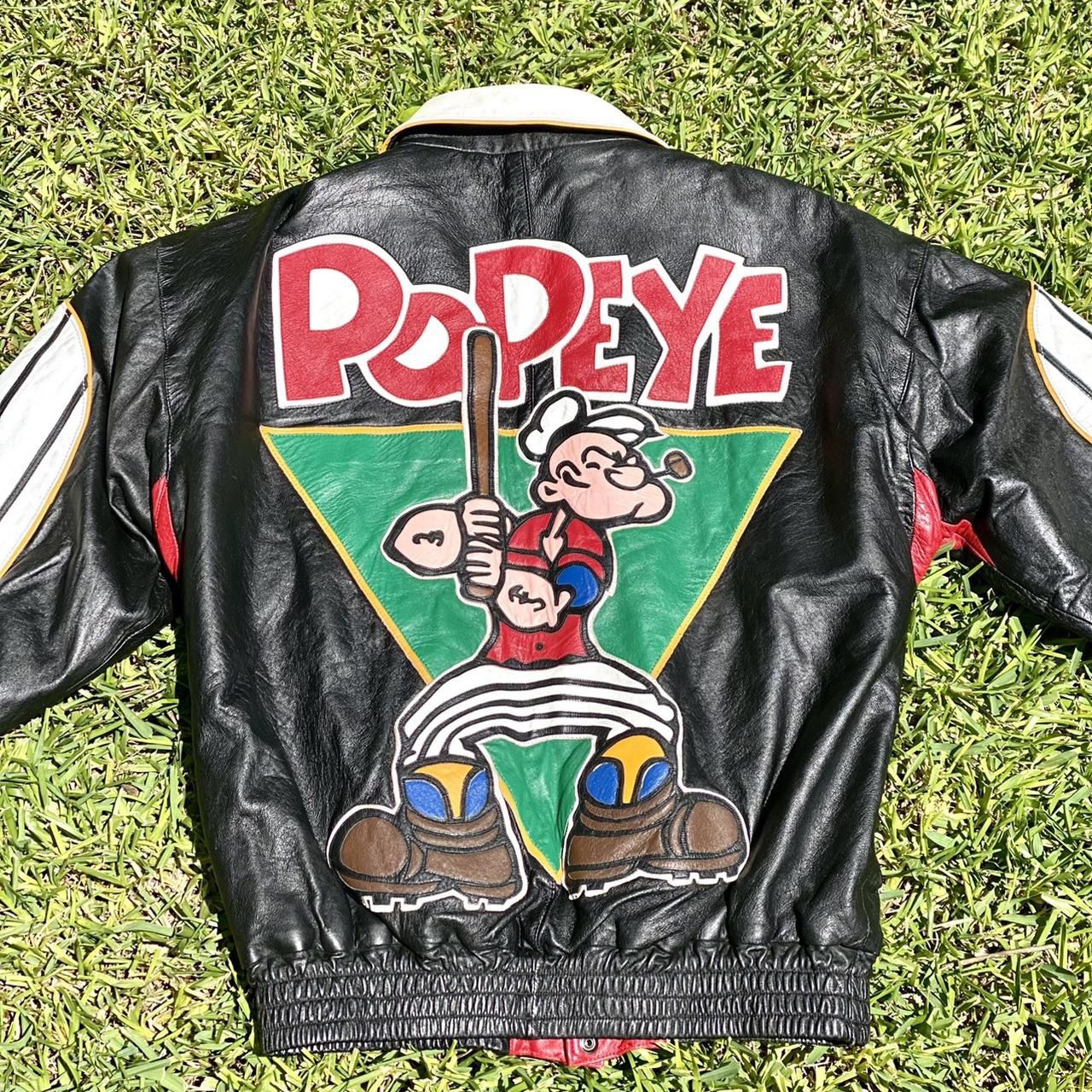 Rare Vintage 1993 Montana Toons Popeye Leather Jacket for Sale