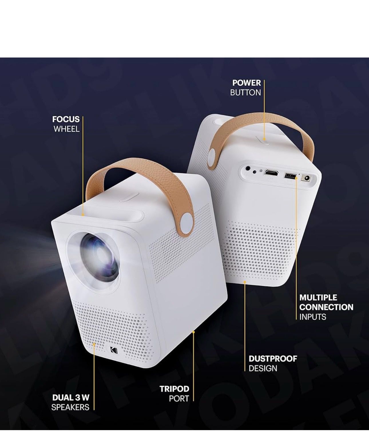 HD9 Smart Projector | Mini White Portable Indoor & Outdoor Movie with Android TV Streaming Apps, Wi-Fi and Bluetooth, Built-In Speakers & Voice Remote