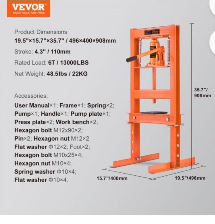 Vevor 6 Ton Shop Brake Press