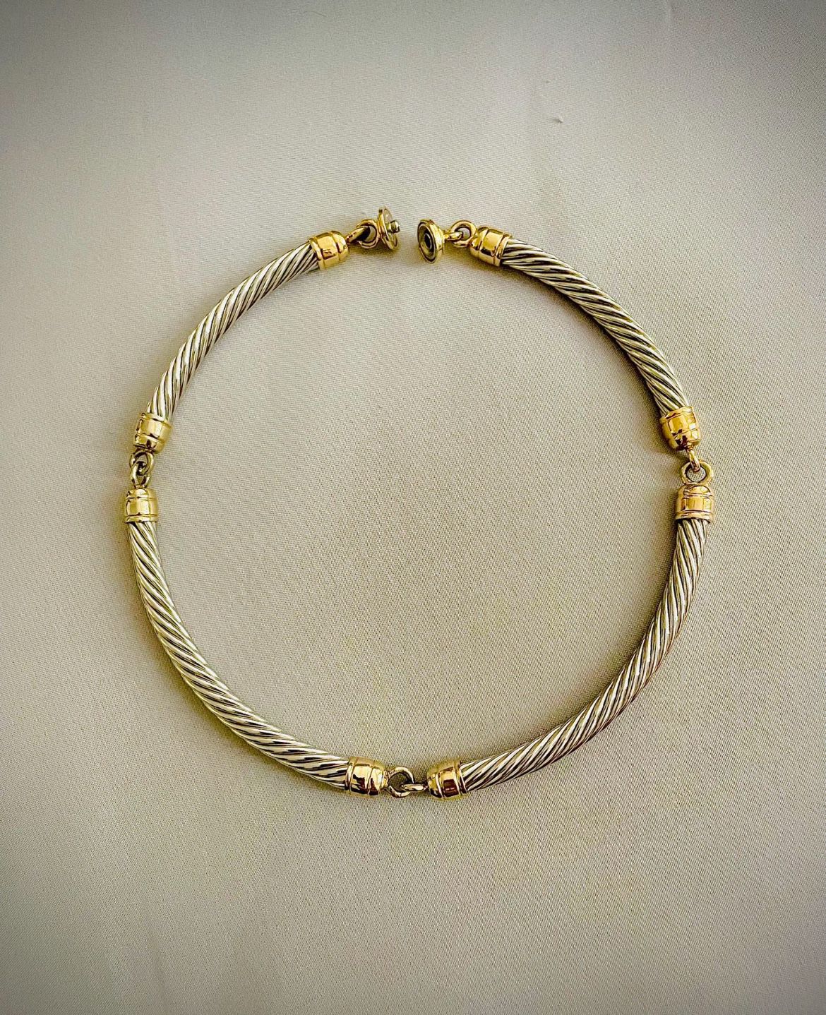 Vintage 1980’s Twisted Cable Gold Plated Silver Metal Necklace 