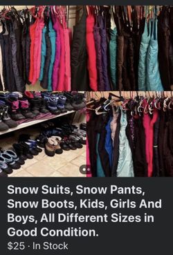 Snow Bibs And Snow Boots For Kids All Sizes in good condition 
