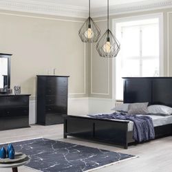 Erika Black 4-Piece Queen Bedroom Set- Bed, Dresser,Mirror,Nightstand- Nationwide Delivery😍