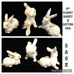 3 Porcelain Bunnies / Rabbits / Easter 
