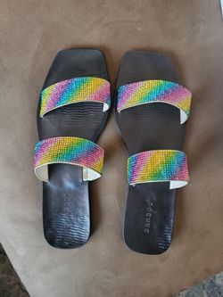 Bamboo Rainbow Rhinestone Slide Sandals