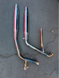 Universal Chrome Motorcycle Exhaust Pipes & Mufflers Pair – Custom Bobber, Chopper, Café Racer