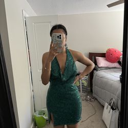 Fashion Nova Amara Sequin Emerald Mini Dress