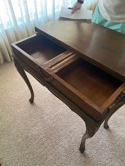 Antique French Provincial Wood Side Table with Drawer
