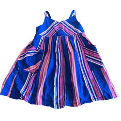 EUC 3T Old Navy 100% Cotton Pink & Blue Stripe Aline Dress w/ Pockets