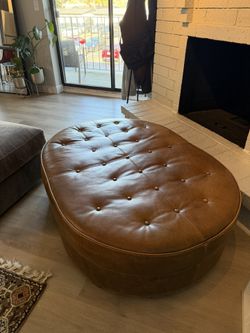 Henredon MCM Genuine Leather Ottoman
