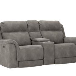 Next-Gen DuraPella Slate Power Reclining Loveseat with Console

