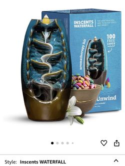 AS-SEEN-ON-TV Ceramic Incense Holder Cone Burner with Backflow Design Ornament Home Decor Aromatherapy for Spa Office Bedroom Yoga +100pcs Essential O