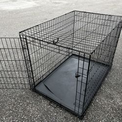 42x28x31in Extra Large Black Metal Double Door Dog Pet Animal Cage Containment Crate! Great for dogs 70-90lbs. Some cracks on tray