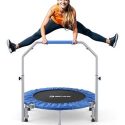 40in Foldable Mini Trampoline Max Load 330lbs, Fitness Rebounder with Adjustable Foam Handle, Exercise Trampoline for Adults Indoor/Garden Workout