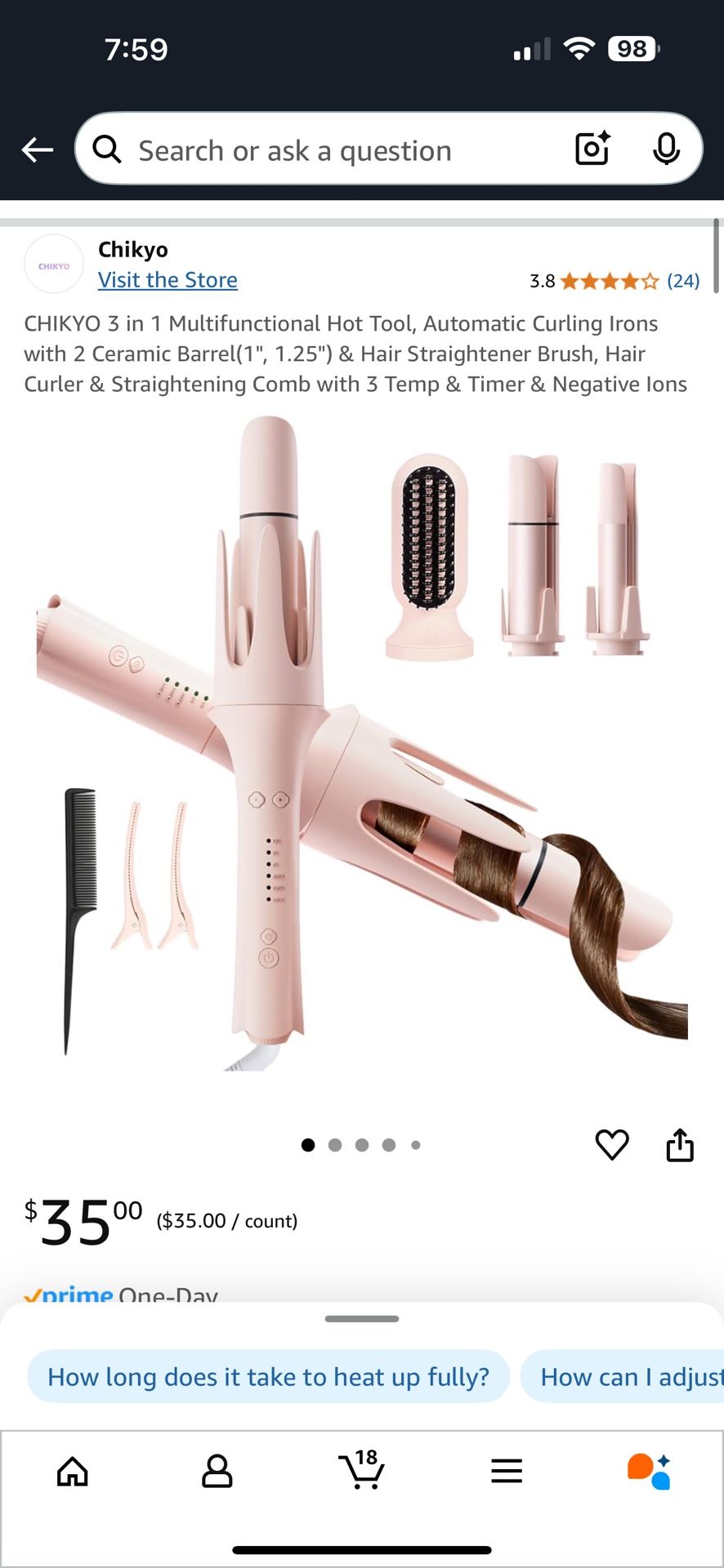Hair Straightener Brush, Hair Curler & Straightening Comb with 3 Temp & Timer & Negative Ions