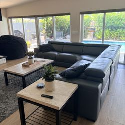 Oversized Black Faux Leather Power Recliner Sofa