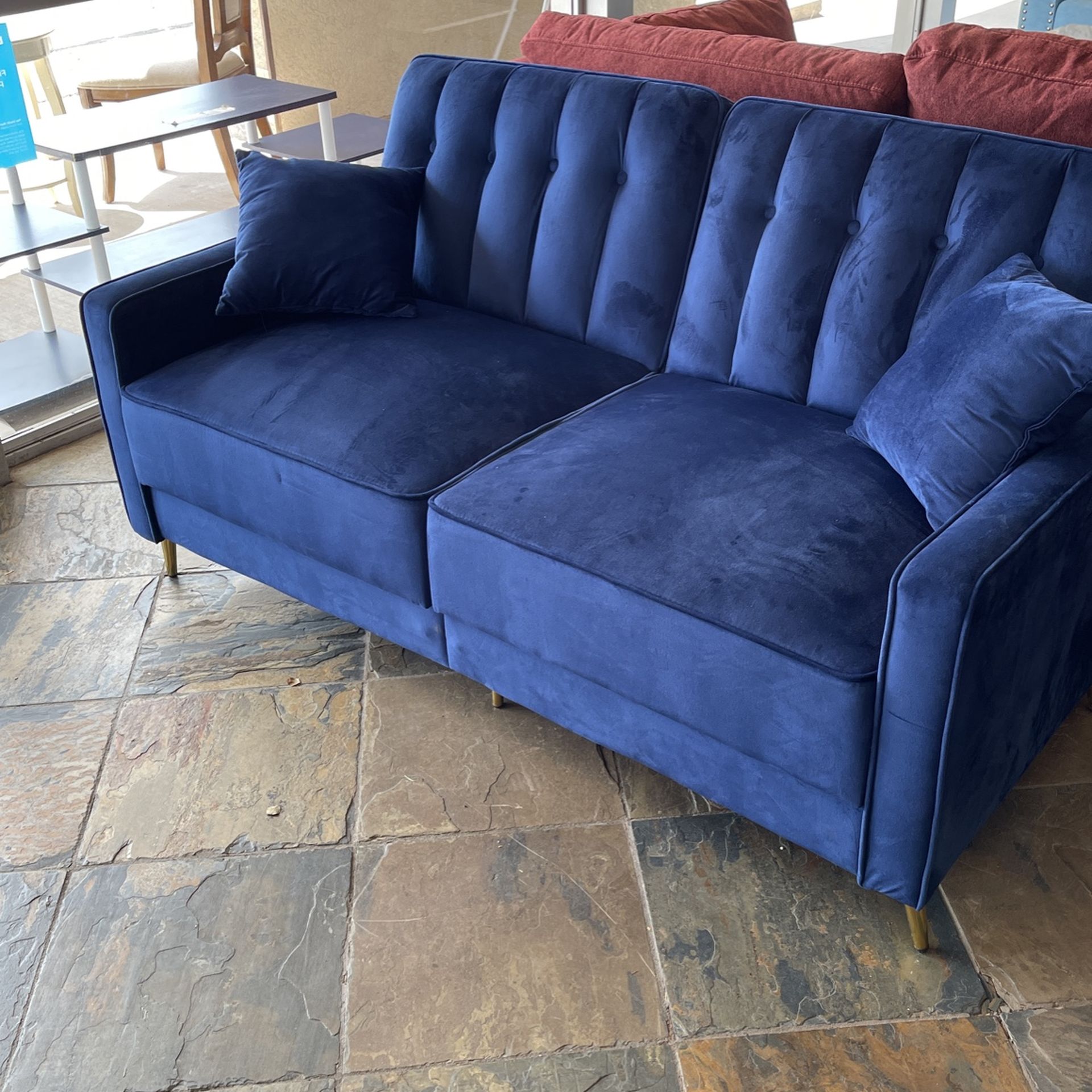 Royal Blue Velvet Futon