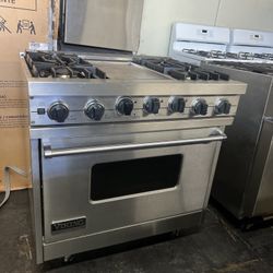 Viking 36”Wide Dual Fuel Range Stove In Stainless Steel With Griddle 