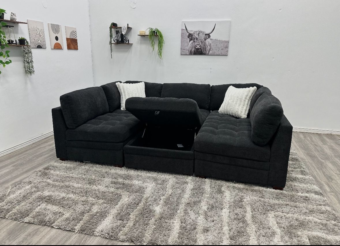 Black Sectional Modular Couch - Free Delivery