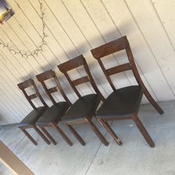 4 Brown New Like Dining Table Wood/leather Chairs 