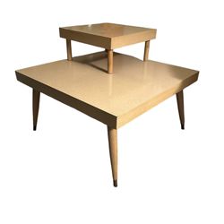 Mid-Century Modern Blonde 2 Tier End Square End Table