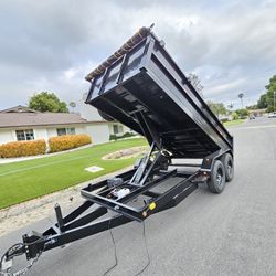 BRAND NEW DUMP TRAILER HEAVY DUTY SCISSOR HOIST 8 TONS, SET RAMPS, LED LIGHTS, TOOL BOX,ROLLING TARP,SPARE TIRE,IDEAL FOR BOBCAT FOR ANY QUESTION TEXT